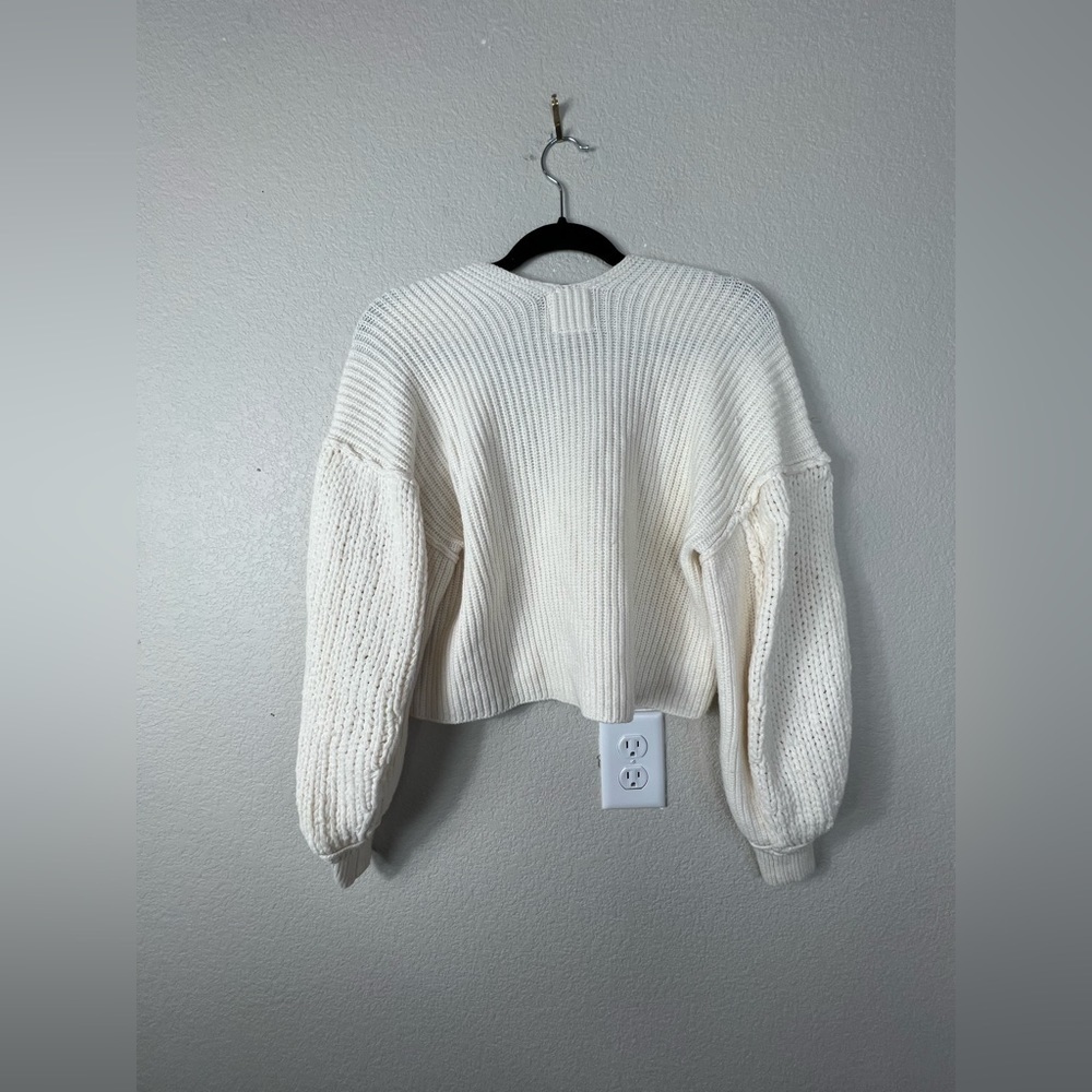 Free people vanguard chunky knit oversized bubble sleeve cream sweater XS - Picture 5 of 8